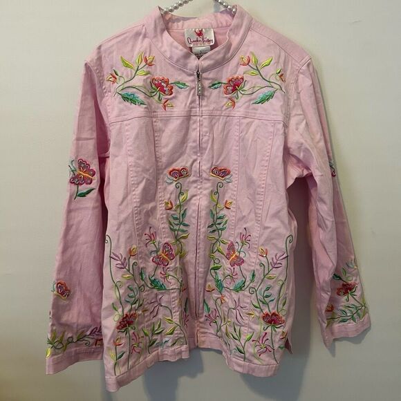Quacker Factory Pink butterfly Embroidered & Rhinestone Jacket Large artsy fairy - Picture 1 of 9